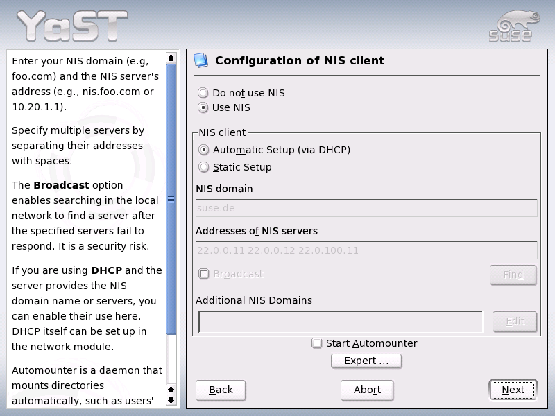 NIS Client Configuration