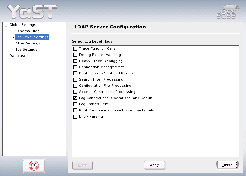 YaST OpenLDAP Server Configuration: Log Level