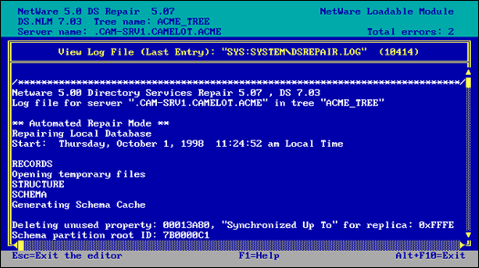 The log file after the time synchronization operation has been run on the ACME tree.